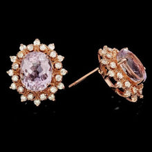 Load image into Gallery viewer, 11.10ct Natural Kunzite and Diamond 14K Solid Rose Gold Earrings