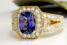 Load image into Gallery viewer, 3.30 Carats Natural Very Nice Looking Tanzanite and Diamond 14K Solid Yellow Gold Ring