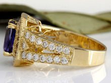 Load image into Gallery viewer, 3.30 Carats Natural Very Nice Looking Tanzanite and Diamond 14K Solid Yellow Gold Ring