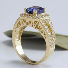 Load image into Gallery viewer, 3.30 Carats Natural Very Nice Looking Tanzanite and Diamond 14K Solid Yellow Gold Ring