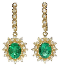 Load image into Gallery viewer, 5.30ct Natural Emerald and Diamond 14K Solid Yellow Gold Earrings