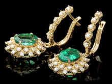 Load image into Gallery viewer, 5.30ct Natural Emerald and Diamond 14K Solid Yellow Gold Earrings