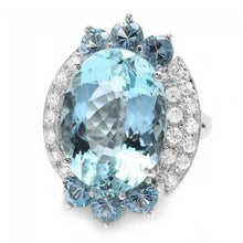 Load image into Gallery viewer, 12.50 Carats Natural Aquamarine and Diamond 14K Solid White Gold Ring