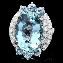 Load image into Gallery viewer, 12.50 Carats Natural Aquamarine and Diamond 14K Solid White Gold Ring