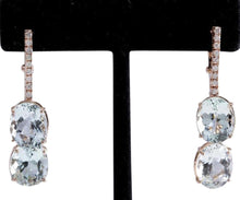 Load image into Gallery viewer, Exquisite 21.79 Carats Natural Aquamarine and Diamond 14K Solid Rose Gold Earrings