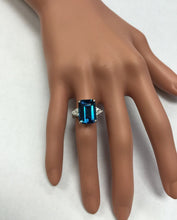 Load image into Gallery viewer, 8.85 Carats Natural Impressive London Blue Topaz and Diamond 14K White Gold Ring