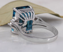 Load image into Gallery viewer, 8.85 Carats Natural Impressive London Blue Topaz and Diamond 14K White Gold Ring