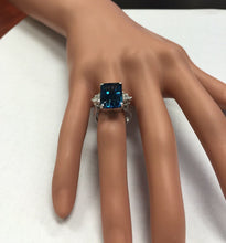 Load image into Gallery viewer, 8.85 Carats Natural Impressive London Blue Topaz and Diamond 14K White Gold Ring