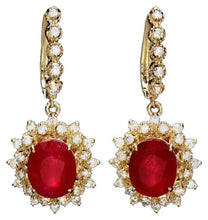 Load image into Gallery viewer, 11.40Ct Natural Ruby and Diamond 14K Solid Yellow Gold Earrings