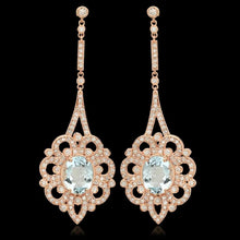 Load image into Gallery viewer, 9.90Ct Natural Aquamarine and Diamond 14K Solid Rose Gold Earrings