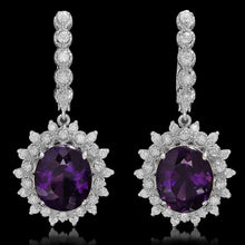 Load image into Gallery viewer, 10.60ct Natural Amethyst and Diamond 14K Solid White Gold Earrings