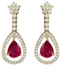 Load image into Gallery viewer, 11.70Ct Natural Ruby and Diamond 14K Solid Yellow Gold Earrings
