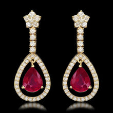 Load image into Gallery viewer, 11.70Ct Natural Ruby and Diamond 14K Solid Yellow Gold Earrings