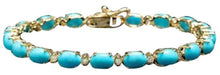 Load image into Gallery viewer, 12.50 Natural Turquoise and Diamond 14K Solid Yellow Gold Bracelet