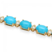 Load image into Gallery viewer, 12.50 Natural Turquoise and Diamond 14K Solid Yellow Gold Bracelet