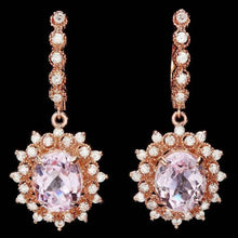 Load image into Gallery viewer, 10.40ct Natural Kunzite and Diamond 14K Solid Rose Gold Earrings