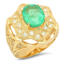 Load image into Gallery viewer, 5.80 Carats Natural Emerald and Diamond 14K Solid Yellow Gold Ring