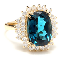 Load image into Gallery viewer, 10.15 Carats Natural Impressive London Blue Topaz and Diamond 14K Yellow Gold Ring