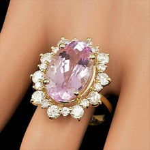 Load image into Gallery viewer, 11.30 Carats Natural Kunzite and Diamond 14K Solid Yellow Gold Ring