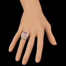 Load image into Gallery viewer, 11.30 Carats Natural Kunzite and Diamond 14K Solid Yellow Gold Ring