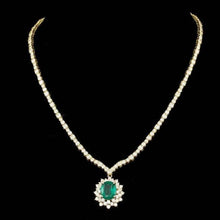 Load image into Gallery viewer, 17.60Ct Natural Emerald &amp; Diamond 18K Solid Yellow Gold Necklace