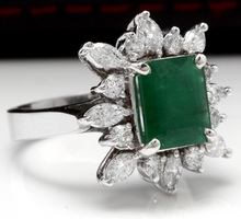 Load image into Gallery viewer, 4.56 Carats Natural Emerald and Diamond 14K Solid White Gold Ring