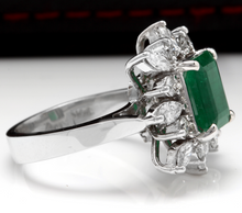 Load image into Gallery viewer, 4.56 Carats Natural Emerald and Diamond 14K Solid White Gold Ring