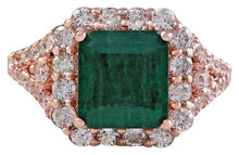Load image into Gallery viewer, 5.20 Carats Natural Emerald and Diamond 14K Solid Rose Gold Ring