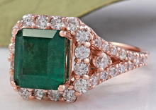 Load image into Gallery viewer, 5.20 Carats Natural Emerald and Diamond 14K Solid Rose Gold Ring