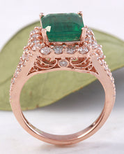 Load image into Gallery viewer, 5.20 Carats Natural Emerald and Diamond 14K Solid Rose Gold Ring