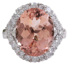 Load image into Gallery viewer, 7.50 Carats Exquisite Natural Morganite and Diamond 14K Solid White Gold Ring