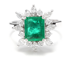 Load image into Gallery viewer, 4.30 Carats Natural Emerald and Diamond 14K Solid White Gold Ring