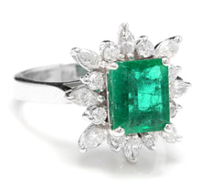 Load image into Gallery viewer, 4.30 Carats Natural Emerald and Diamond 14K Solid White Gold Ring