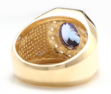 Load image into Gallery viewer, 6.30 Carats Natural Tanzanite and Diamond 14K Solid Yellow Gold Men's Ring