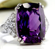 Load image into Gallery viewer, 13.80 Carats Natural Amethyst and Diamond 14K Solid White Gold Ring