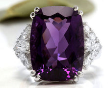 Load image into Gallery viewer, 13.80 Carats Natural Amethyst and Diamond 14K Solid White Gold Ring
