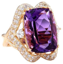 Load image into Gallery viewer, 13.50 Carats Natural Amethyst and Diamond 14K Solid Yellow Gold Ring