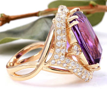 Load image into Gallery viewer, 13.50 Carats Natural Amethyst and Diamond 14K Solid Yellow Gold Ring