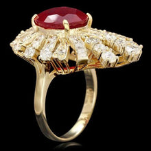 Load image into Gallery viewer, 9.40 Carats Natural Red Ruby and Diamond 14K Solid Yellow Gold Ring