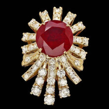 Load image into Gallery viewer, 9.40 Carats Natural Red Ruby and Diamond 14K Solid Yellow Gold Ring