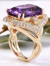 Load image into Gallery viewer, 13.50 Carats Natural Amethyst and Diamond 14K Solid Yellow Gold Ring