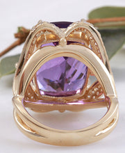 Load image into Gallery viewer, 13.50 Carats Natural Amethyst and Diamond 14K Solid Yellow Gold Ring