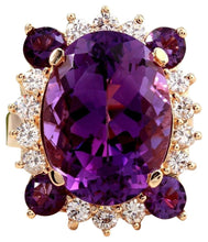 Load image into Gallery viewer, 16.85 Carats Natural Amethyst and Diamond 14k Solid Yellow Gold Ring