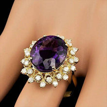 Load image into Gallery viewer, 8.60 Carats Natural Amethyst and Diamond 14K Solid Yellow Gold Ring