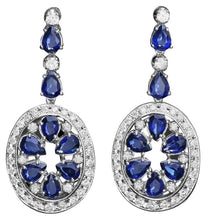 Load image into Gallery viewer, 14.30 Carats Natural Sapphire and Diamond 14K Solid White Gold Earrings