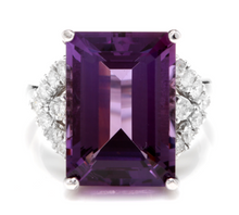 Load image into Gallery viewer, 14.70 Carats Natural Amethyst and Diamond 14K Solid White Gold Ring