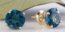 Load image into Gallery viewer, Exquisite Top Quality 4.25 Carats Natural London Blue Topaz 14K Solid Yellow Gold Stud Earrings
