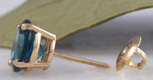 Load image into Gallery viewer, Exquisite Top Quality 4.25 Carats Natural London Blue Topaz 14K Solid Yellow Gold Stud Earrings