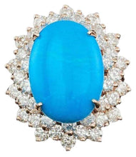 Load image into Gallery viewer, 11.30 Carats Natural Turquoise and Diamond 14K Solid Rose Gold Ring