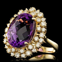 Load image into Gallery viewer, 15.20 Carats Natural Amethyst and Diamond 14k Solid Yellow Gold Ring